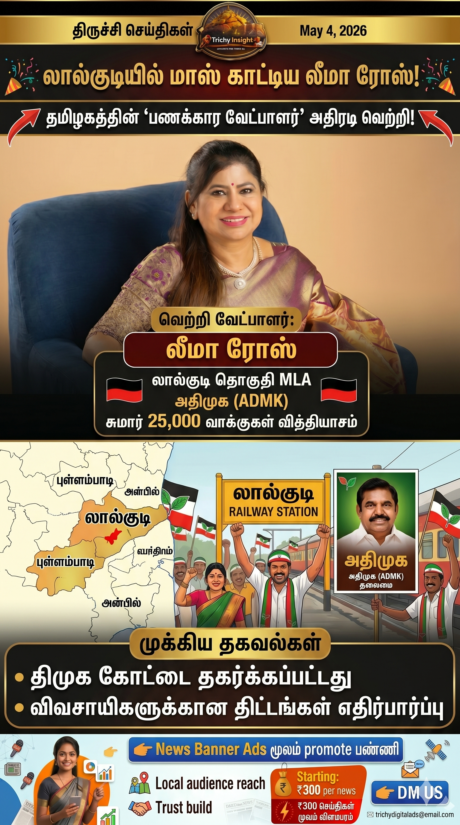 Leema Rose Wins Lalgudi for AIADMK | Trichy Insight
