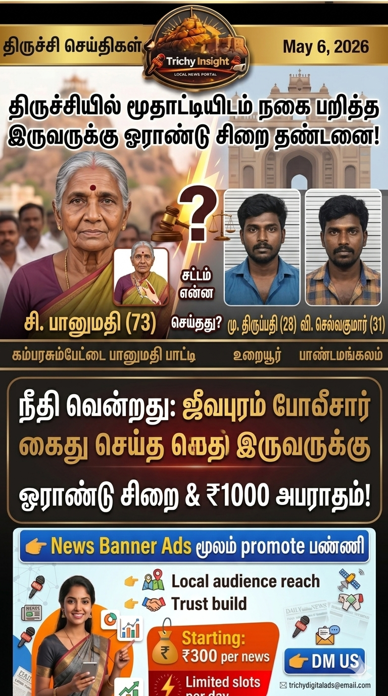 Trichy Chain Snatching Case: 1 Year Jail for Two | Trichy Insight
