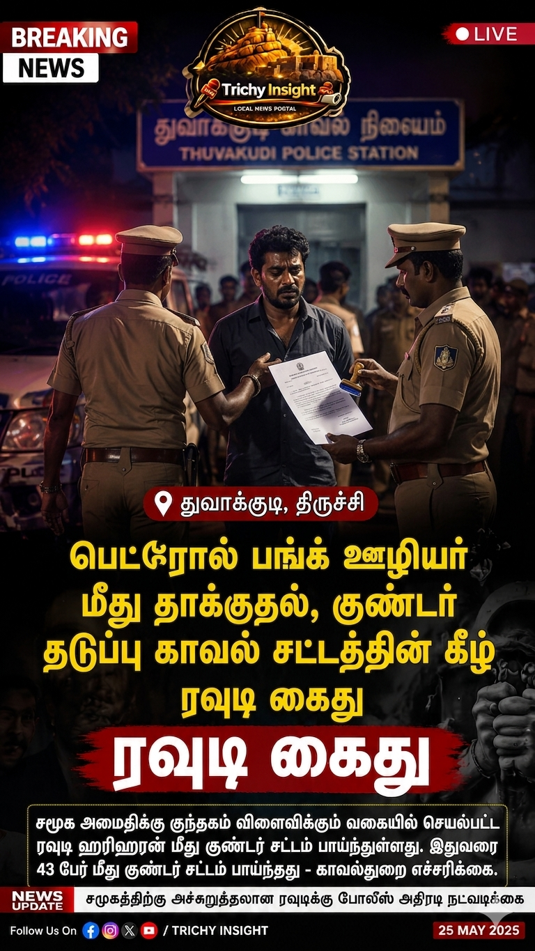 Rowdy Hariharan Arrested Under Goondas Act in Trichy | Trichy Insight