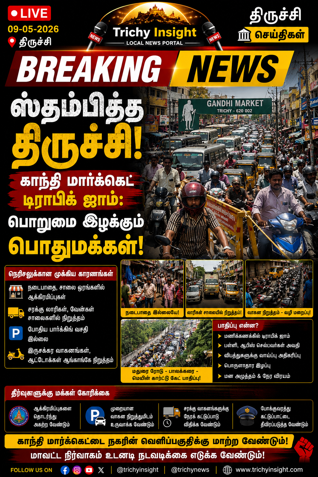 திருச்சி காந்தி மார்க்கெட் போக்குவரத்து நெரிசல் அவதி | Trichy Insight
