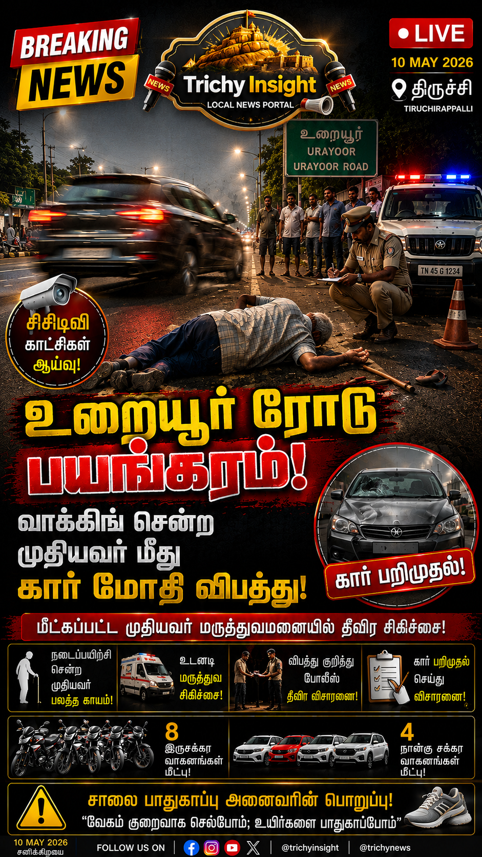 உறையூர் ரோடு கார் விபத்து: முதியவர் காயம்! | Trichy Insight
