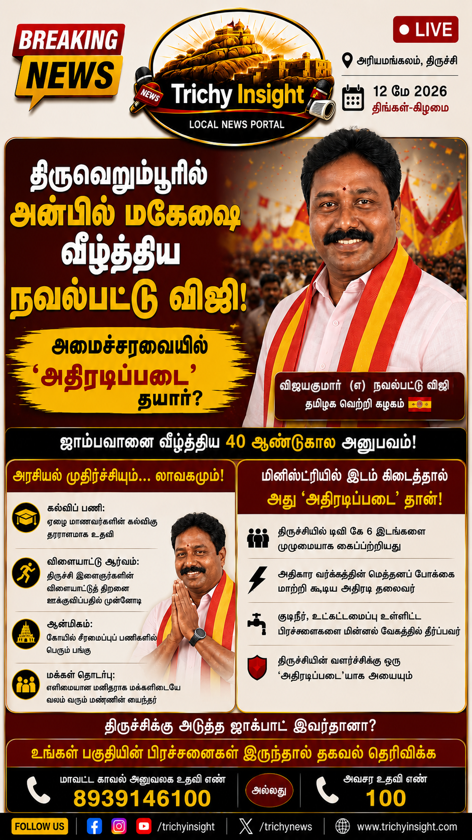 நவல்ப்பட்டு விஜி: திருவெறும்பூர் டிவி கே வெற்றி! அமைச்சராகும் வாய்ப்பு? | Trichy Insight
