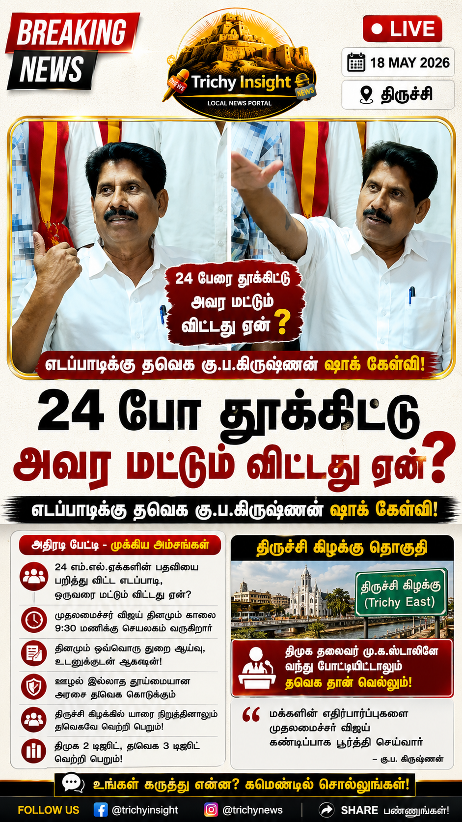 EPS MLA Disqualification Issue: TVK Ku Pa Krishnan Interview | Trichy Insight