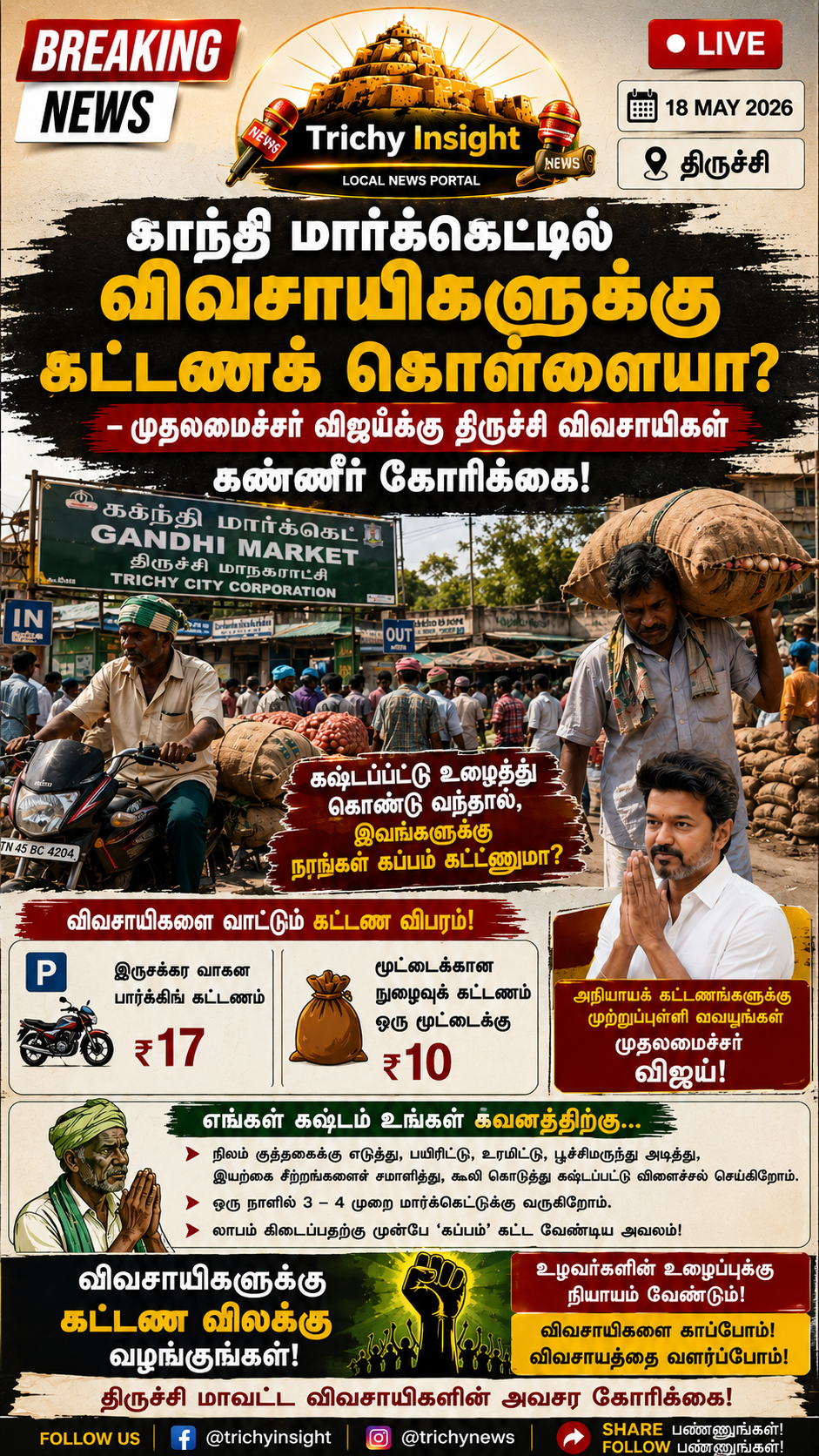 Trichy Gandhi Market Farmers Request to CM Vijay | Trichy Insight