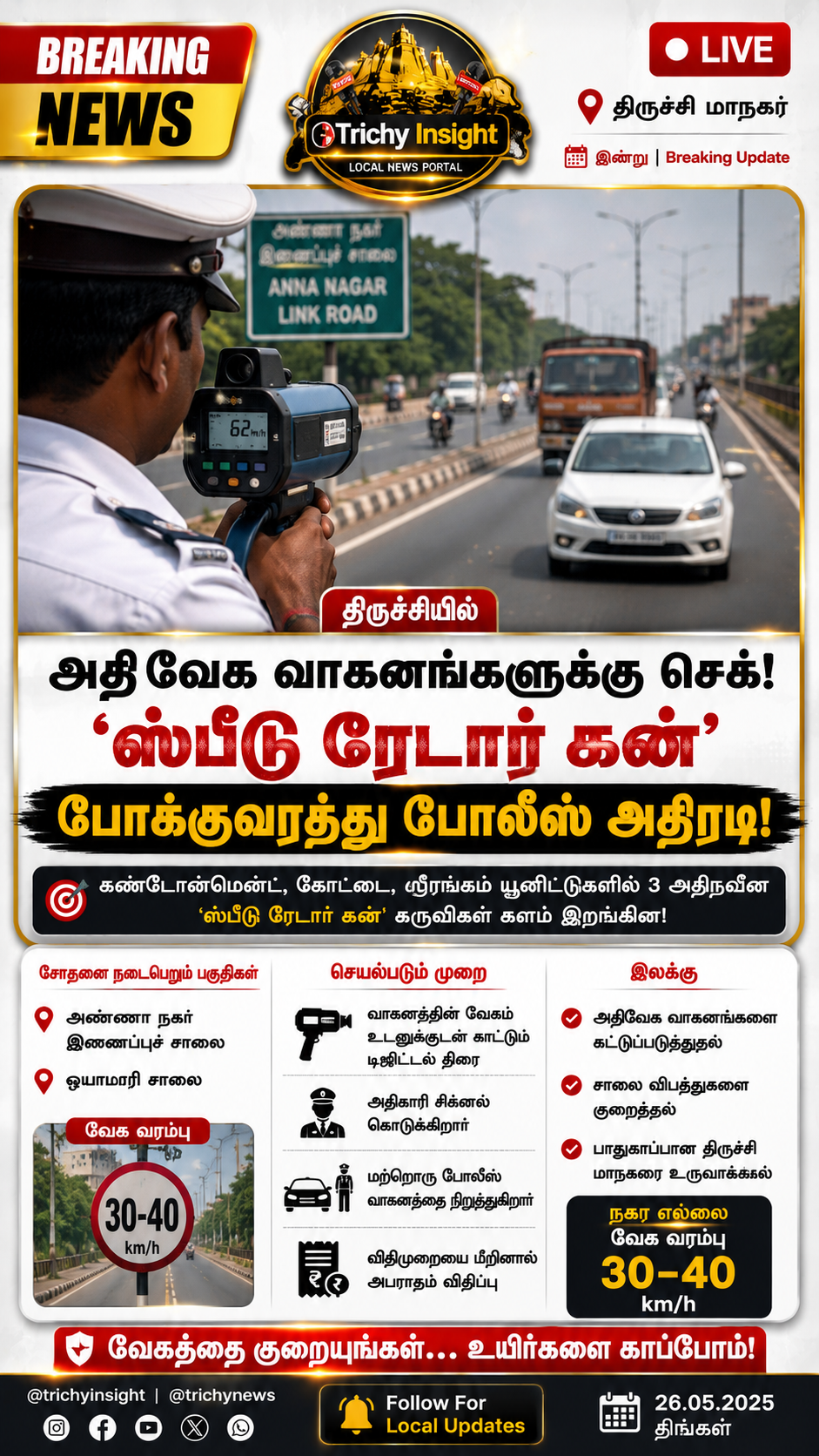 Trichy Traffic Police Introduce Speed Radar Guns | Trichy Insight