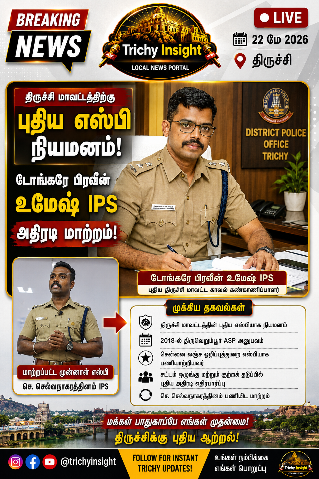 New Trichy District SP Appointed Dongare Pravin Umesh | Trichy Insight
