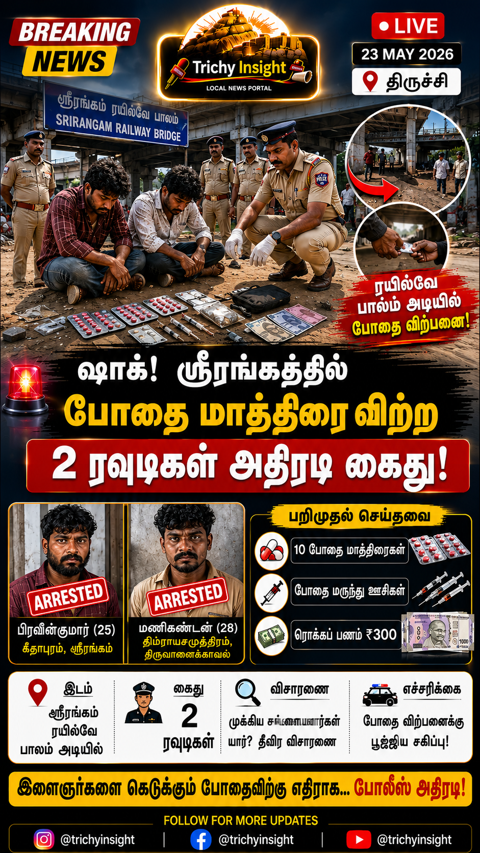 Trichy Srirangam Drug Pills Selling Two Rowdies Arrested | Trichy Insight