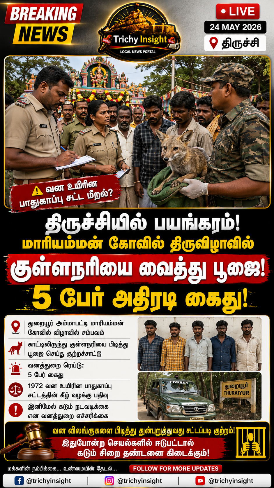திருச்சியில் குள்ளநரியை வைத்து பூஜை செய்த 5 பேர் கைது | Trichy Insight