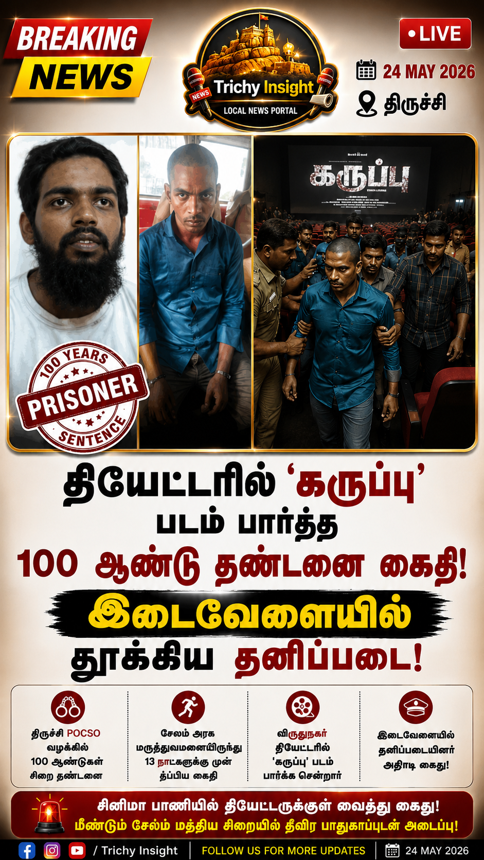 Trichy POCSO Escaped Prisoner Arrested in Theatre | Trichy Insight