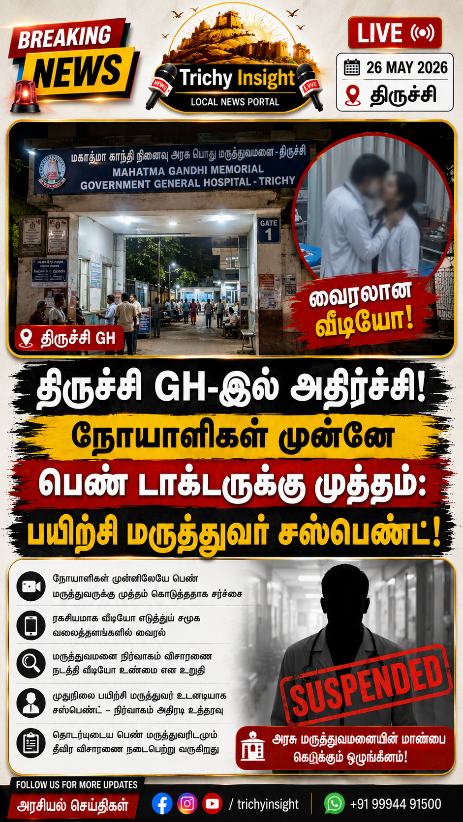திருச்சி GH அநாகரீகம்: பயிற்சி மருத்துவர் சஸ்பெண்ட் | Trichy Insight