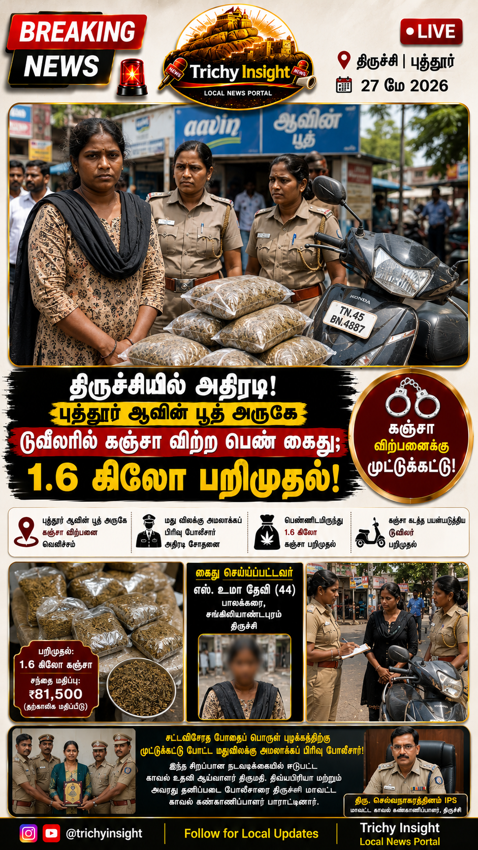 Trichy Putthur Ganja Sale Woman Arrested | Trichy Insight