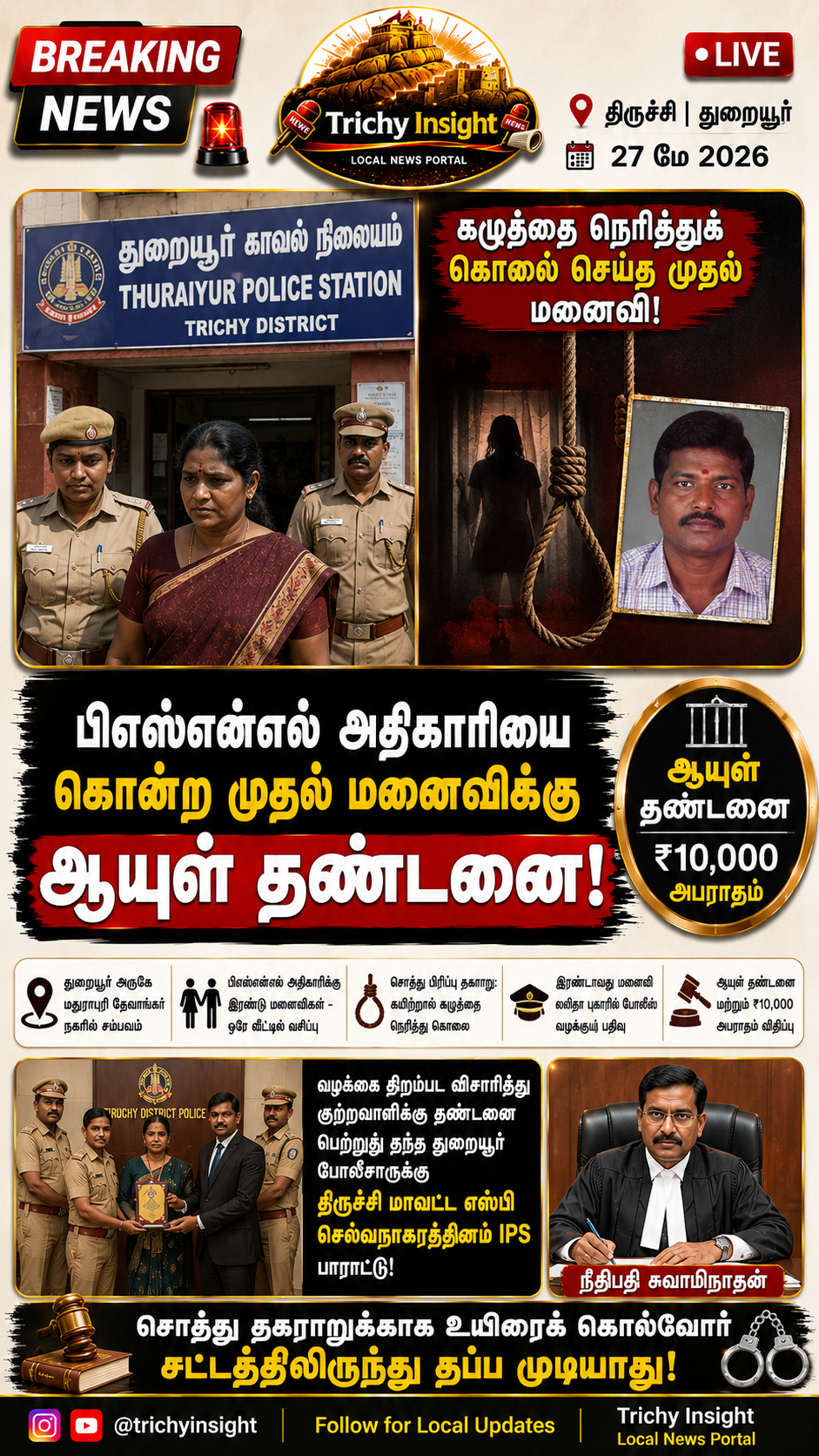 பிஎஸ்என்எல் அதிகாரி கொலை: முதல் மனைவிக்கு ஆயுள் சிறை! | Trichy Insight