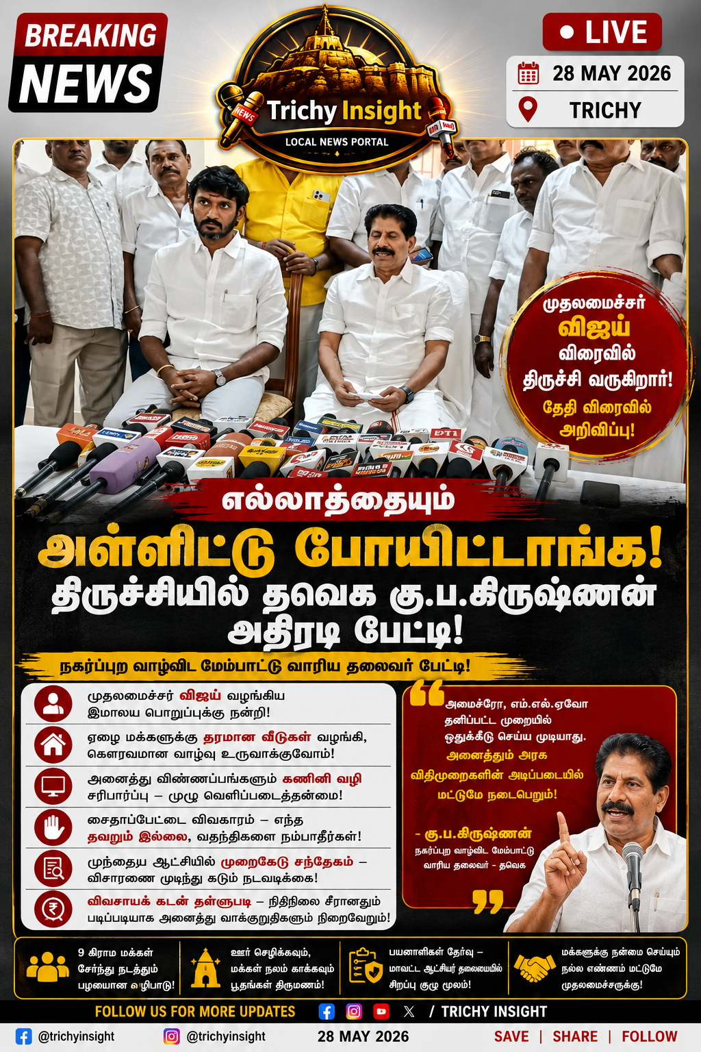 TVK Ku Pa Krishnan Press Meet In Trichy Vijay Visit | Trichy Insight