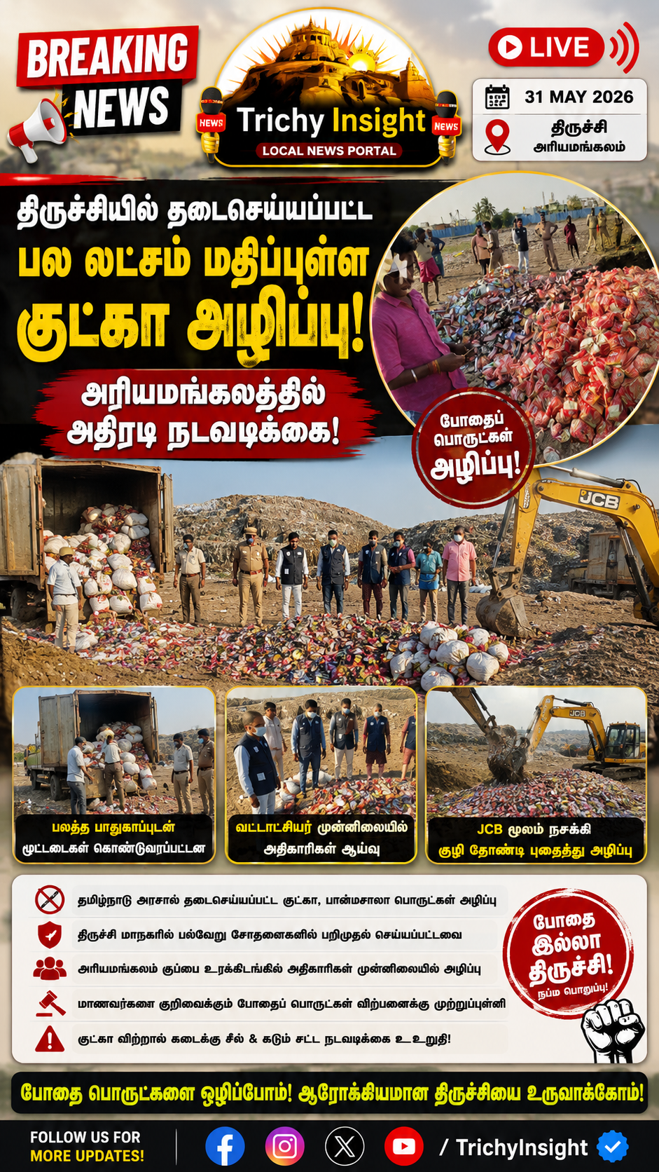 திருச்சியில் தடைசெய்யப்பட்ட குட்கா அழிப்பு! Trichy Insight