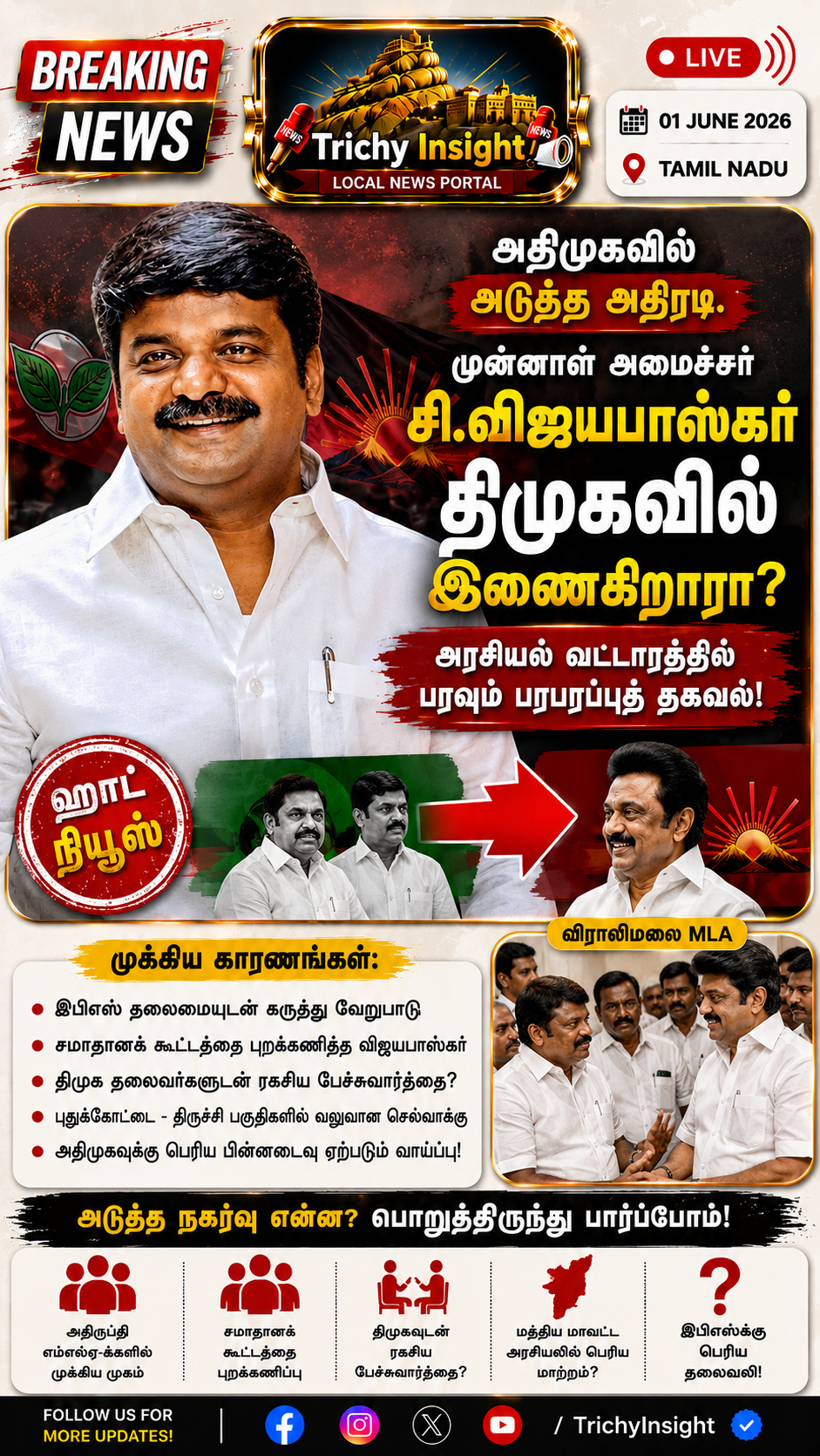 Former AIADMK Minister C Vijayabaskar to Join DMK Rumors | Trichy Insight