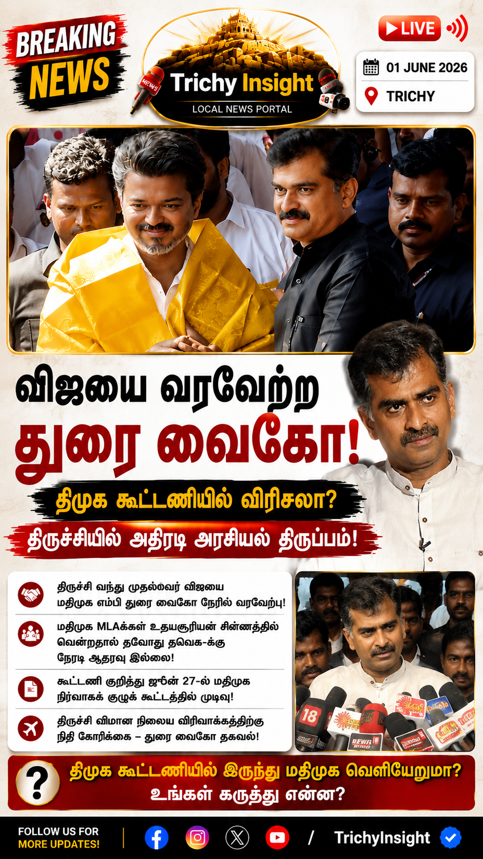 சிஎம் விஜயை வரவேற்ற துரை வைகோ! Trichy Insight