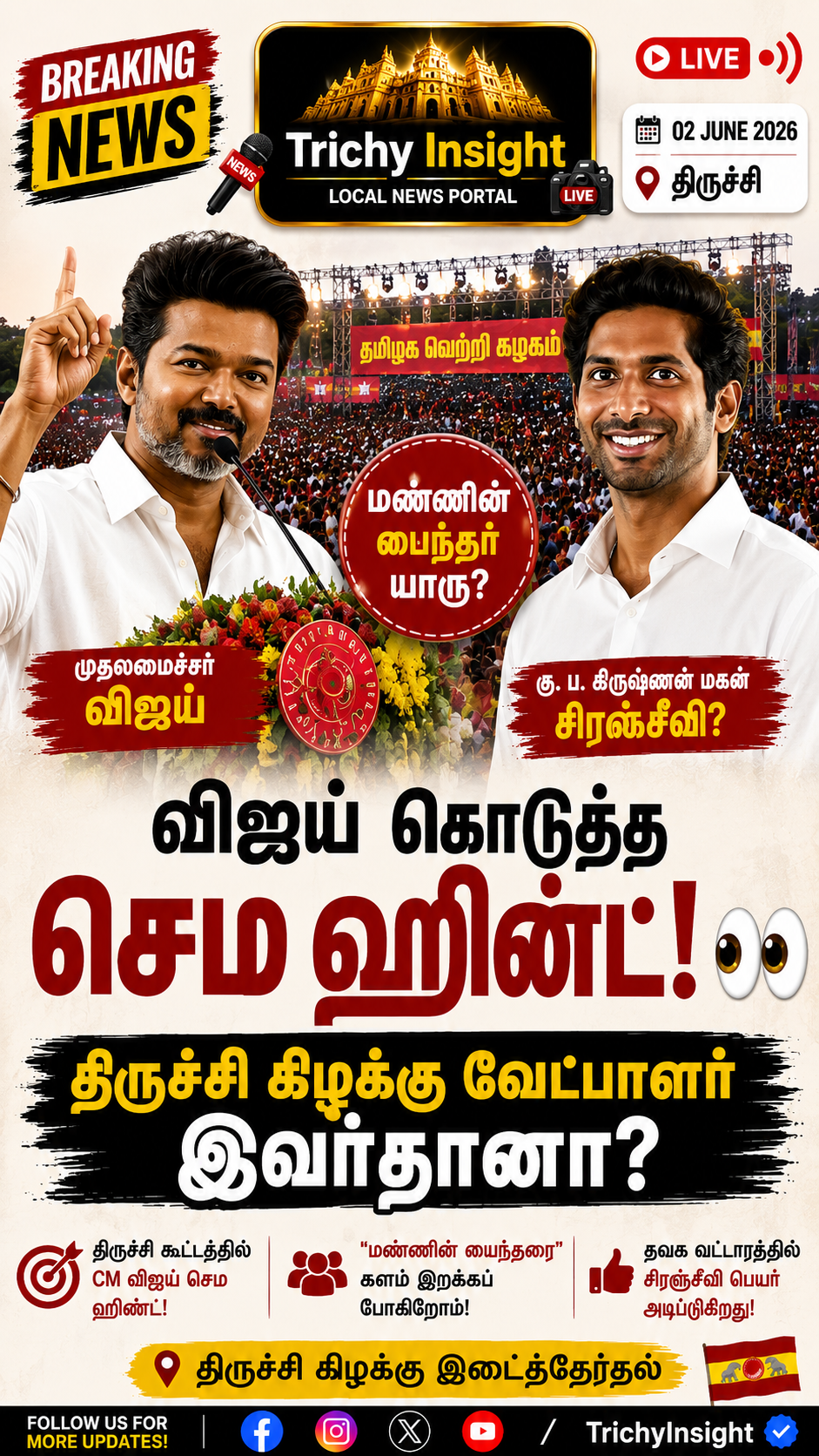 திருச்சி கிழக்கு வேட்பாளர் யார்? விஜய் கொடுத்த ஹின்ட்! Trichy Insight