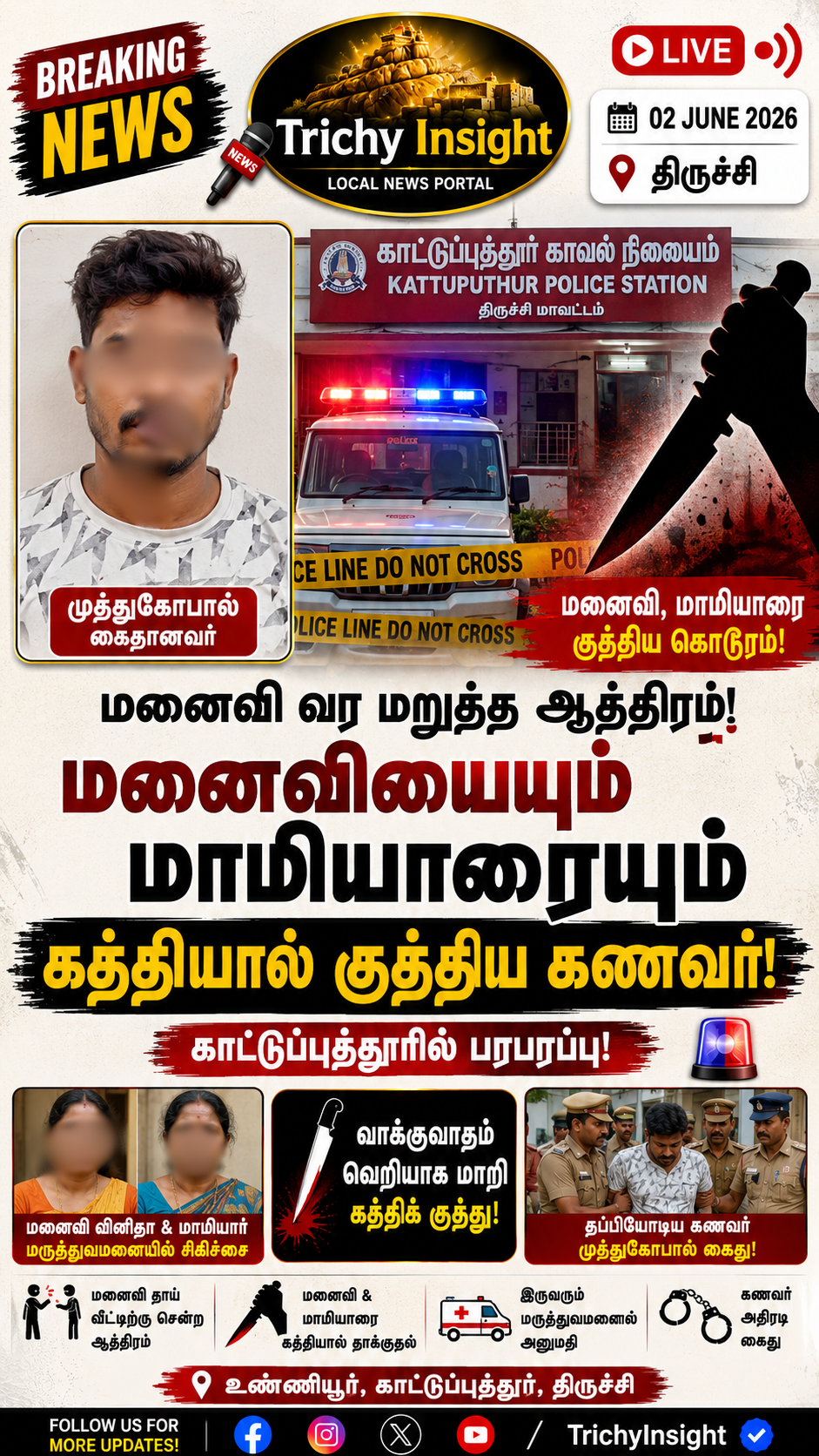 திருச்சியில் மனைவி, மாமியாருக்கு கத்திக்குத்து! | Trichy Insight