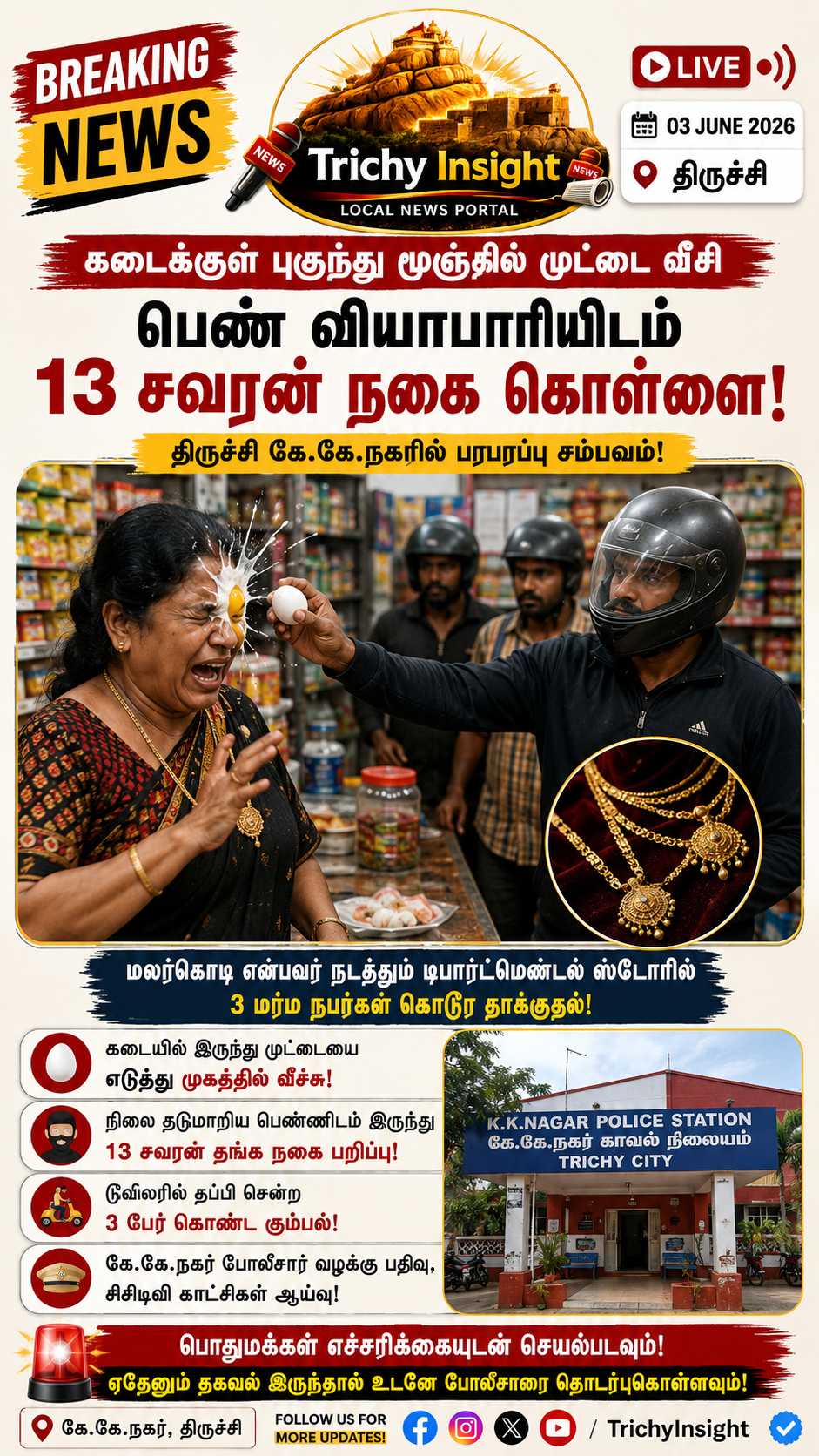 Trichy KK Nagar Robbery: 13 Sovereign Gold Snatched | Trichy Insight