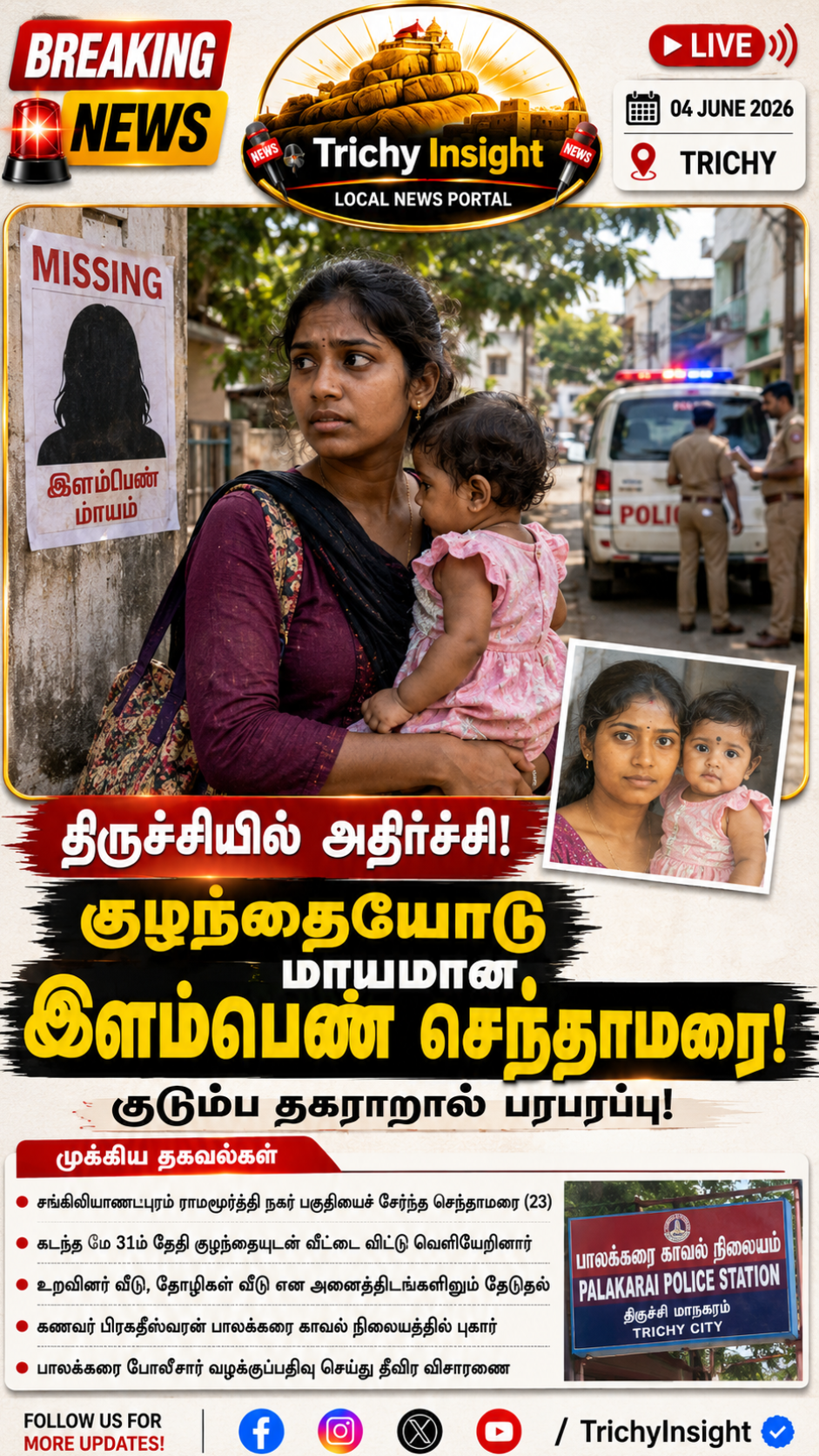 Trichy Sangiliandapuram Young Mother and Child Missing | Trichy Insight