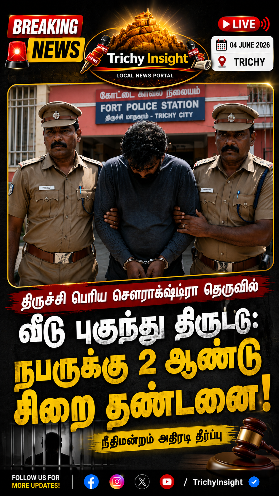 திருச்சியில் வீடு புகுந்து திருடிய நபருக்கு 2 ஆண்டு சிறை | Trichy Insight