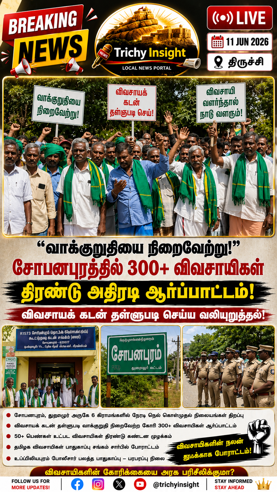 சோபனபுரத்தில் விவசாய கடன் தள்ளுபடி கோரி ஆர்பாட்டம் | Trichy Insight