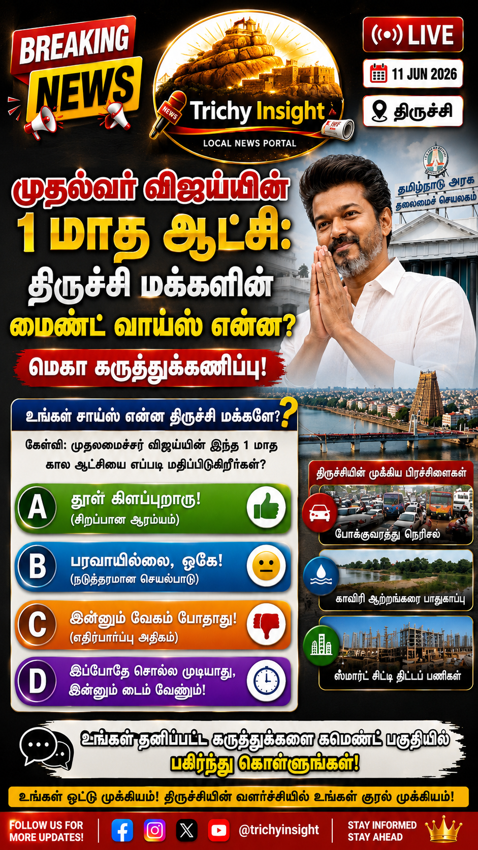 முதல்வர் விஜய்யின் 1 மாத ஆட்சி: திருச்சி இன்சைட் கருத்துக்கணிப்பு!