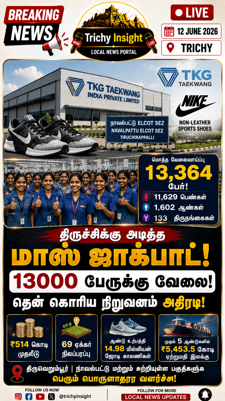 Trichy Jobs: 13,000+ Vacancies in New Nike Shoe Factory | Trichy Insight