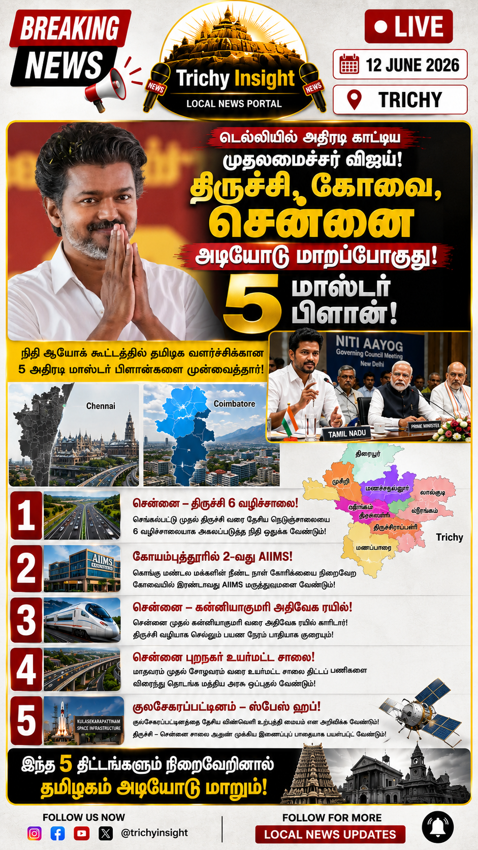 CM Vijay Delhi Niti Aayog Meeting 5 Master Plans | Trichy Insight