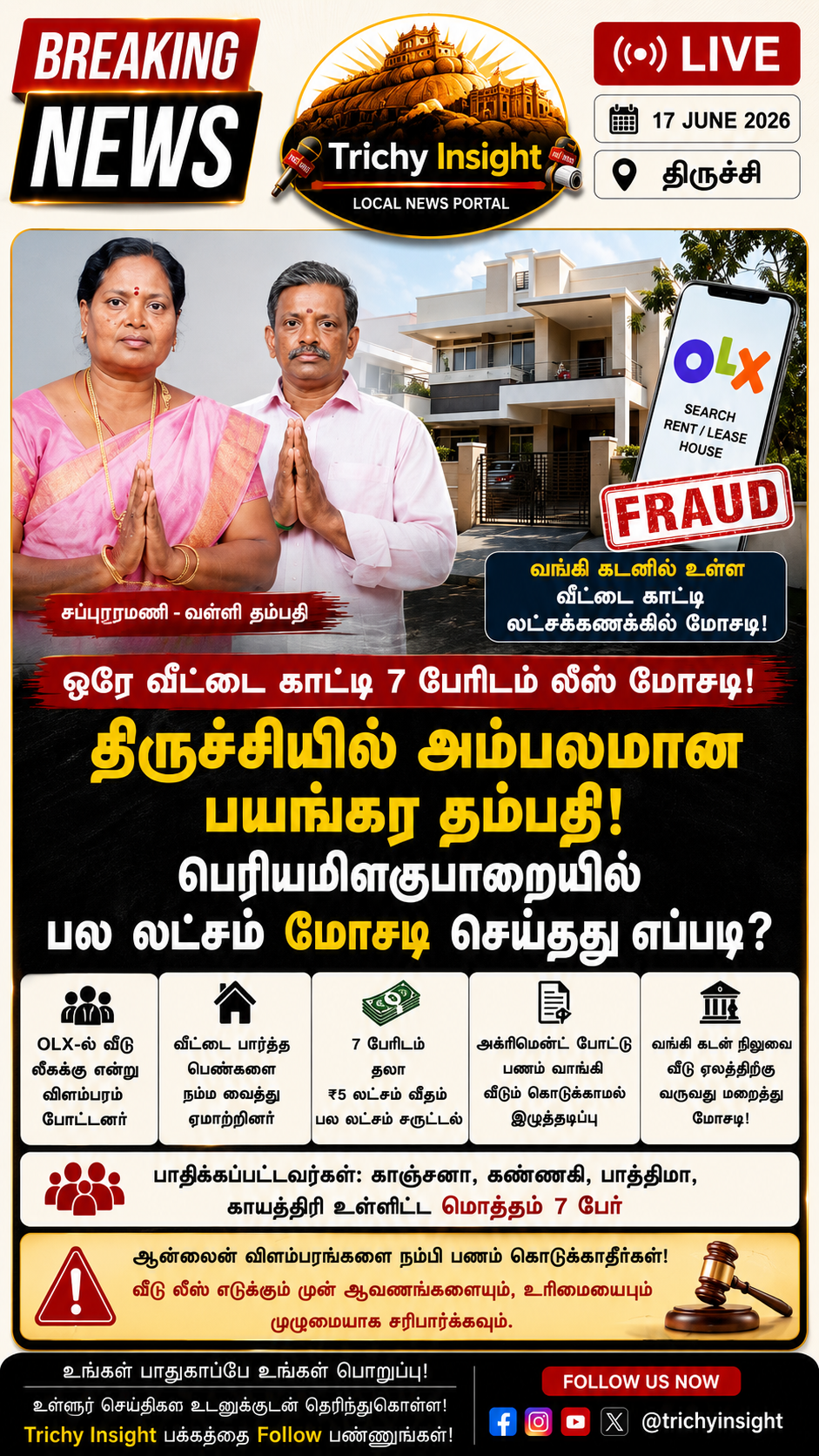 திருச்சியில் 7 பேரிடம் லீஸ் மோசடி செய்த தம்பதி! Trichy Insight