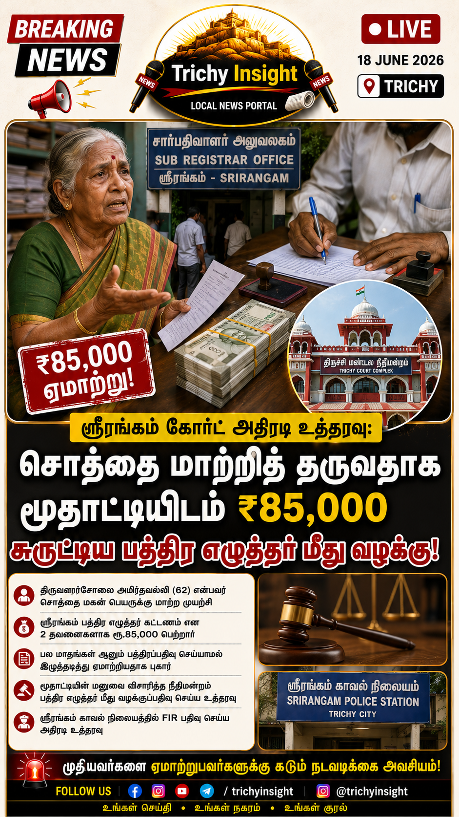 Srirangam Court Orders Case Against Deed Writer Fraud | Trichy Insight