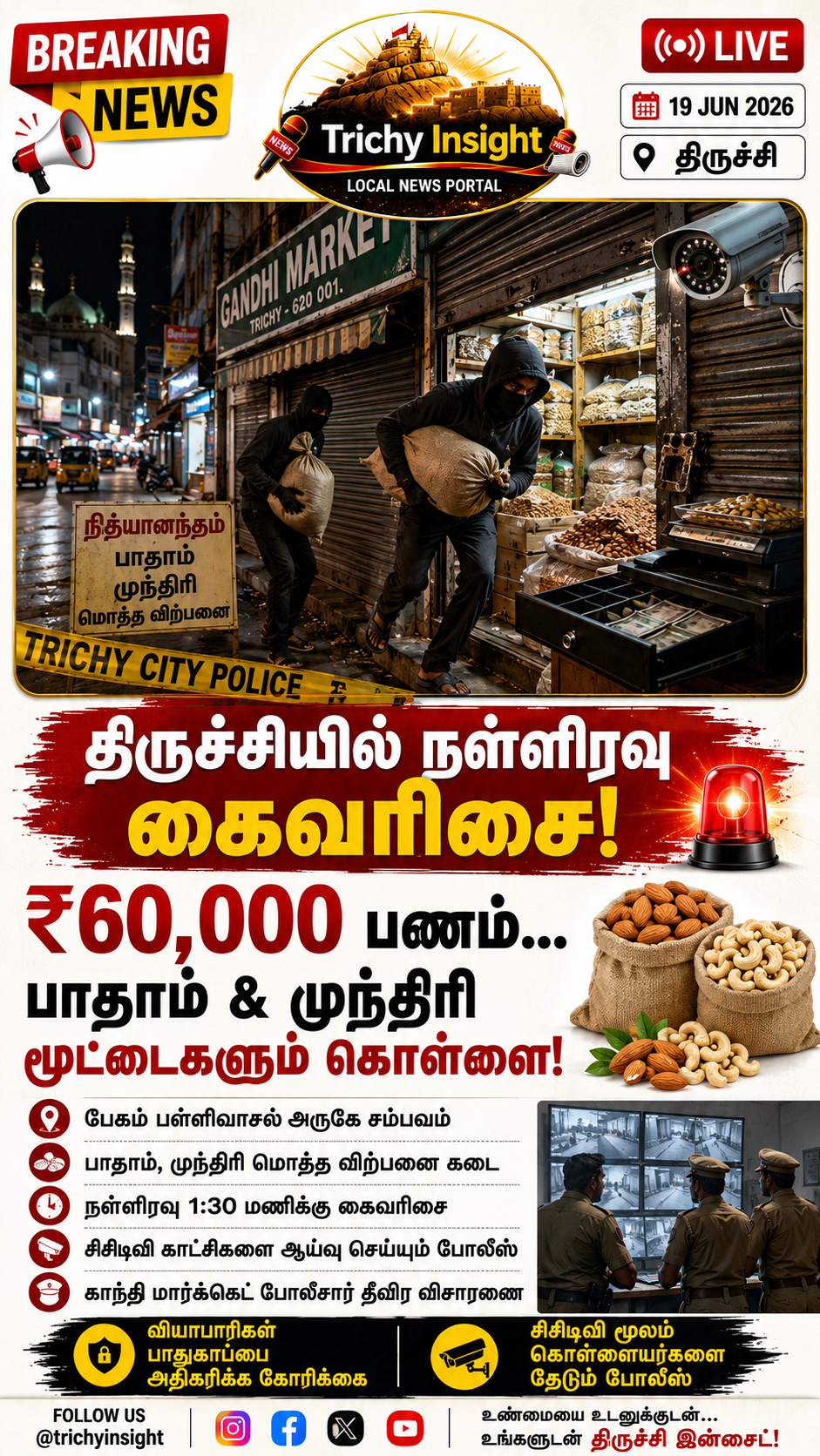 Trichy Gandhi Market Shop Burglary Latest Update | Trichy Insight