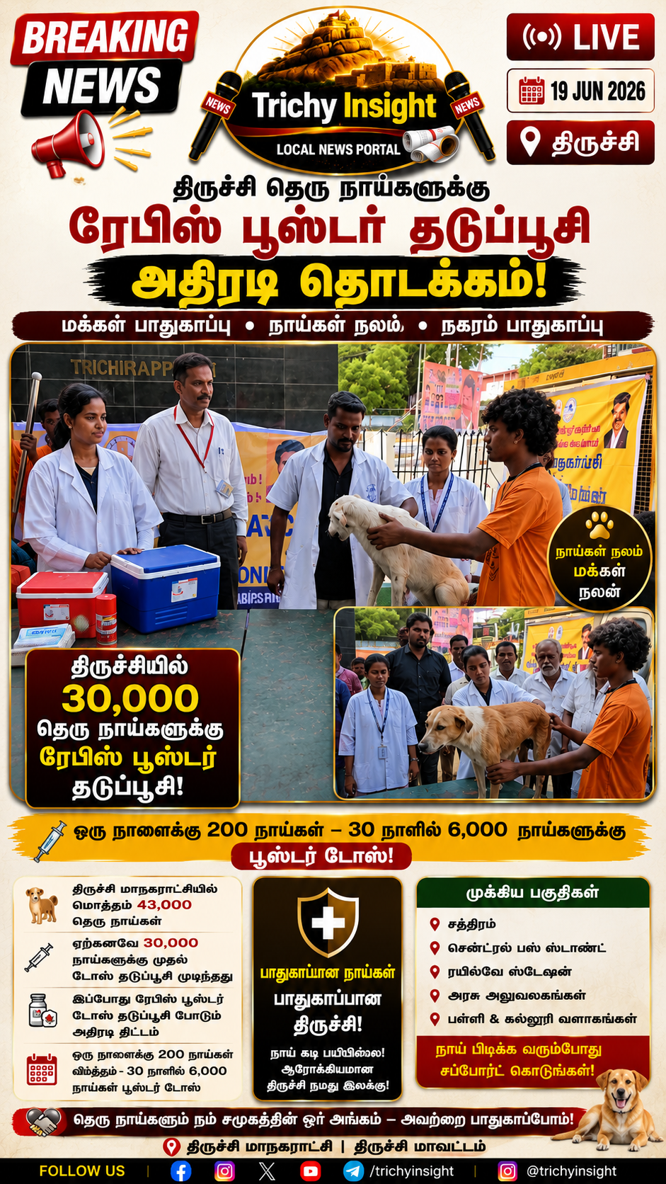 திருச்சி தெரு நாய்களுக்கு ரேபிஸ் பூஸ்டர் தடுப்பூசி இயக்கம் | Trichy Insight