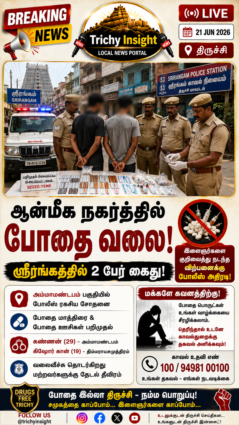 ஸ்ரீரங்கத்தில் போதை மாத்திரை விற்பனை: இருவர் கைது - Trichy Insight