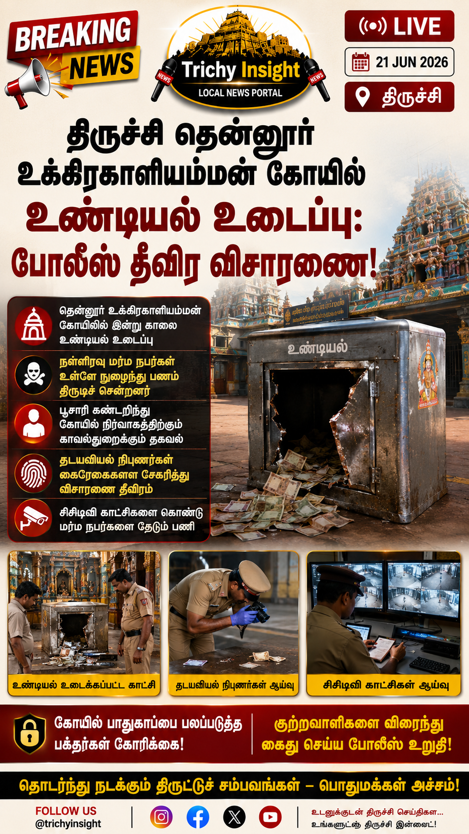 தென்னூர் உக்கிரகாளியம்மன் கோயில் உண்டியல் உடைப்பு | Trichy Insight