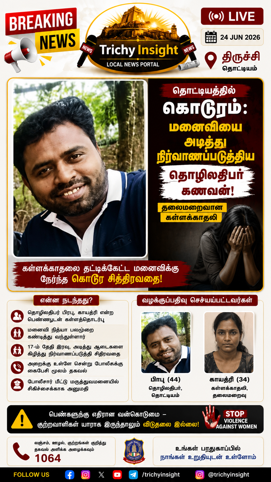 தொட்டியம்: மனைவியை நிர்வாணப்படுத்தித் துன்புறுத்திய தொழிலதிபர் தேடல் - திருச்சி இன்சைட்
