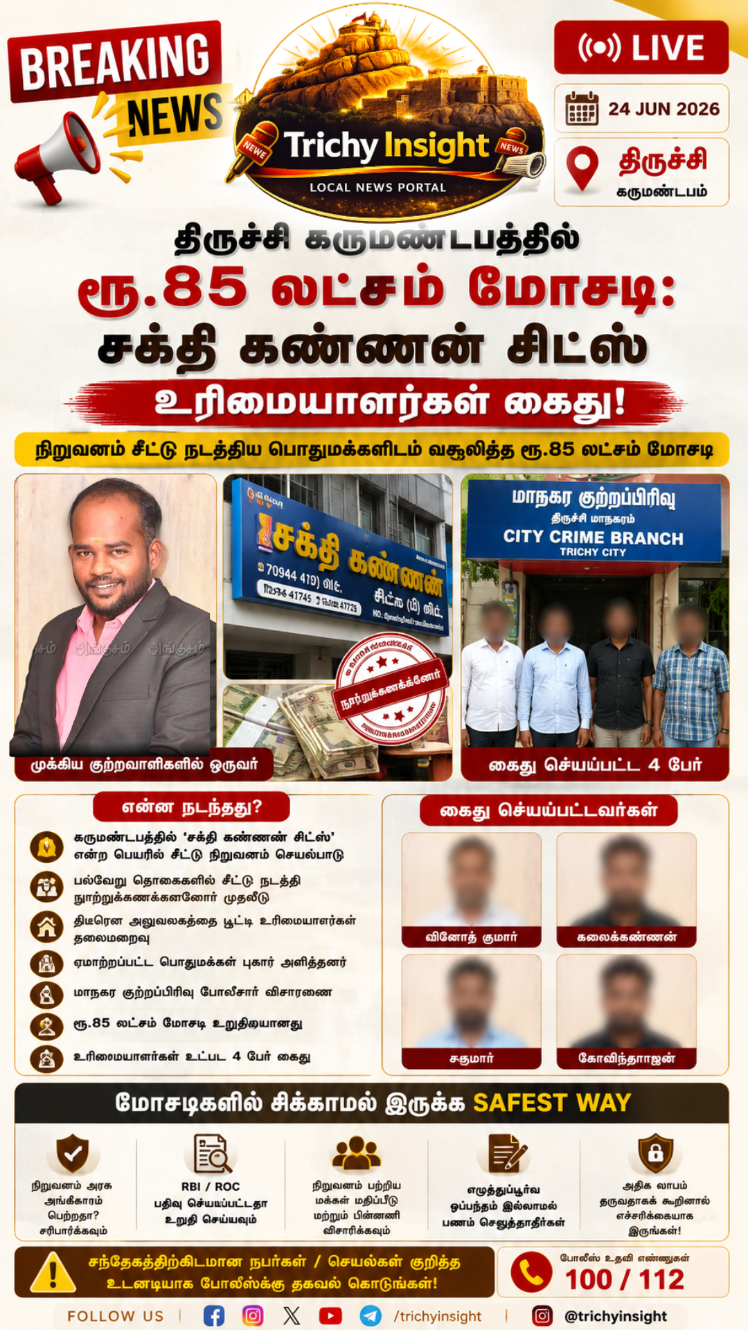 திருச்சி கருமண்டபம் சிட் பண்ட் மோசடி: உரிமையாளர்கள் 4 பேர் கைது! | Trichy Insight