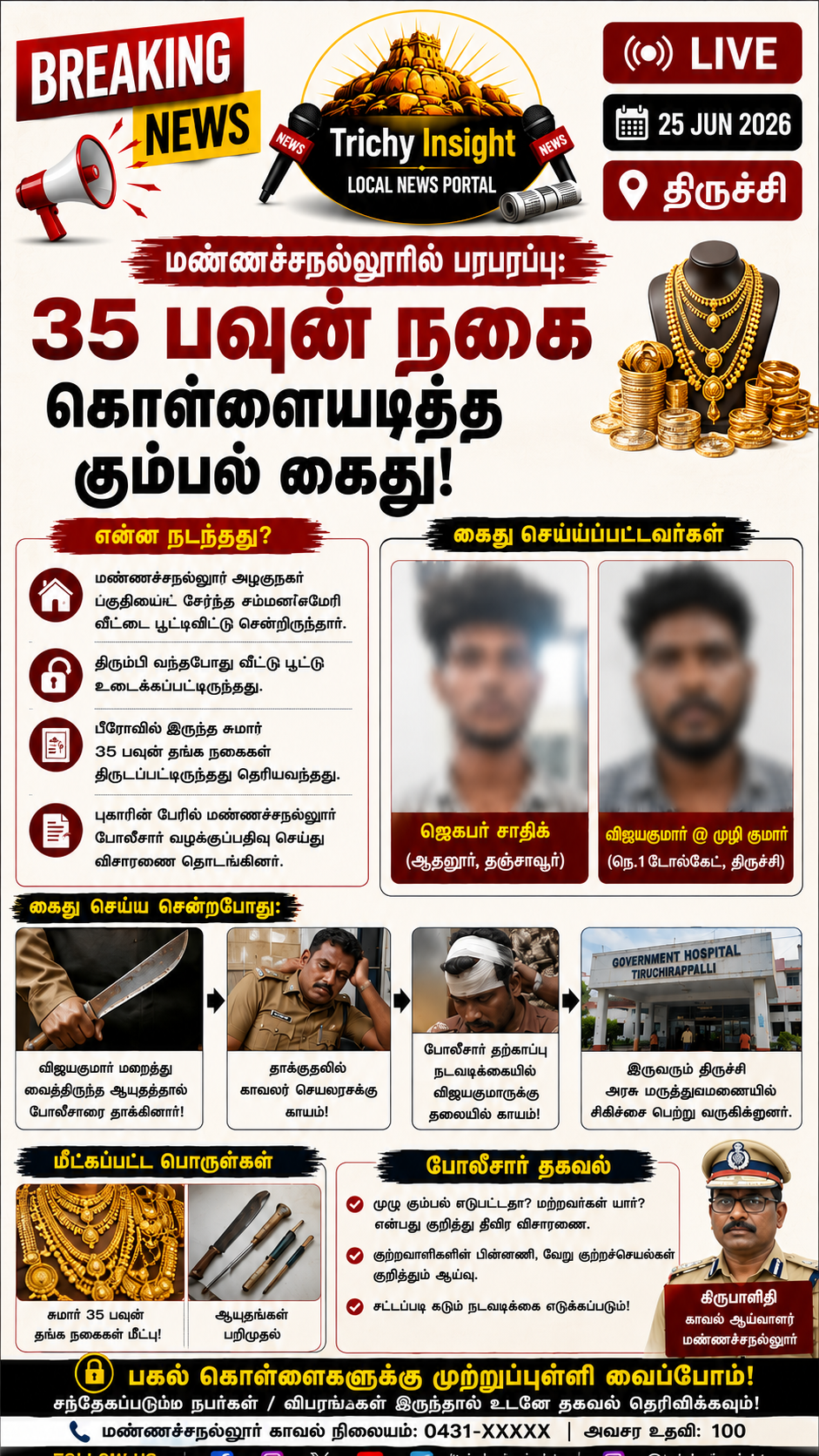 மண்ணச்சநல்லூரில் 35 பவுன் நகை கொள்ளை: 2 பேர் கைது | Trichy Insight