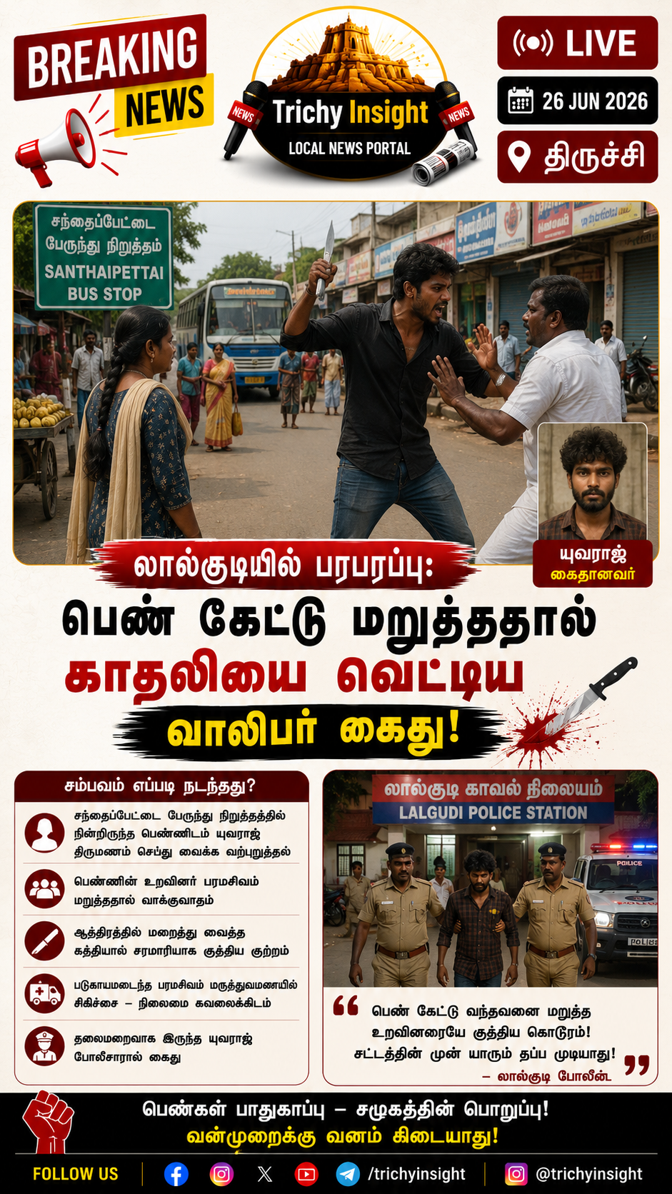 லால்குடியில் பெண் கேட்டு தகராறு: வாலிபர் கைது | Trichy Insight