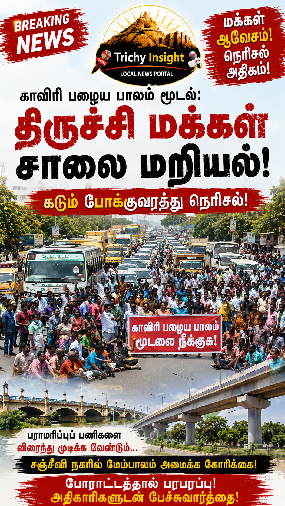 காவிரி பழைய பாலம் மூடல்: திருச்சி மக்கள் போராட்டம் - Trichy Insight