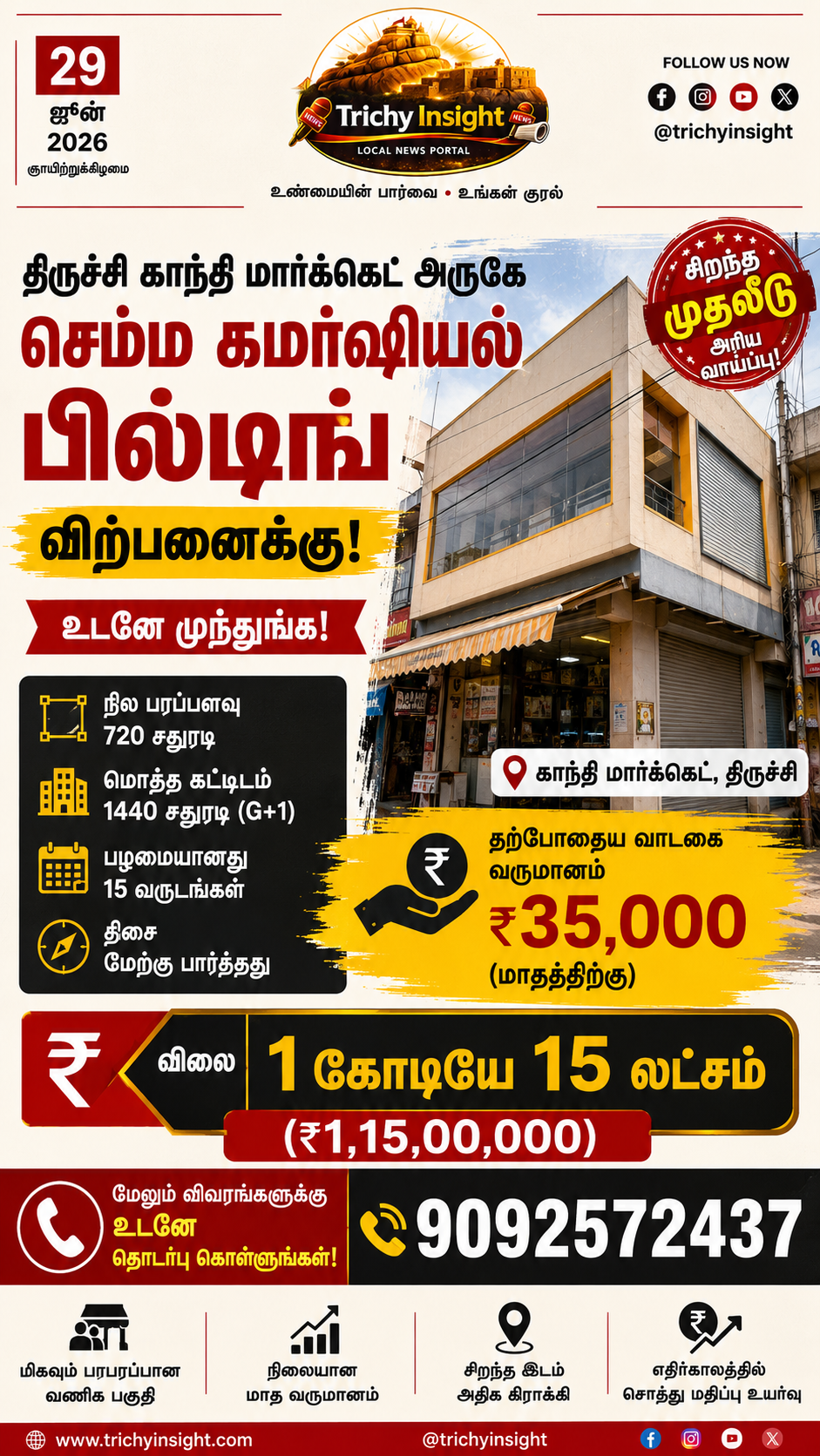 Commercial Building For Sale in Trichy Gandhi Market | Trichy Insight