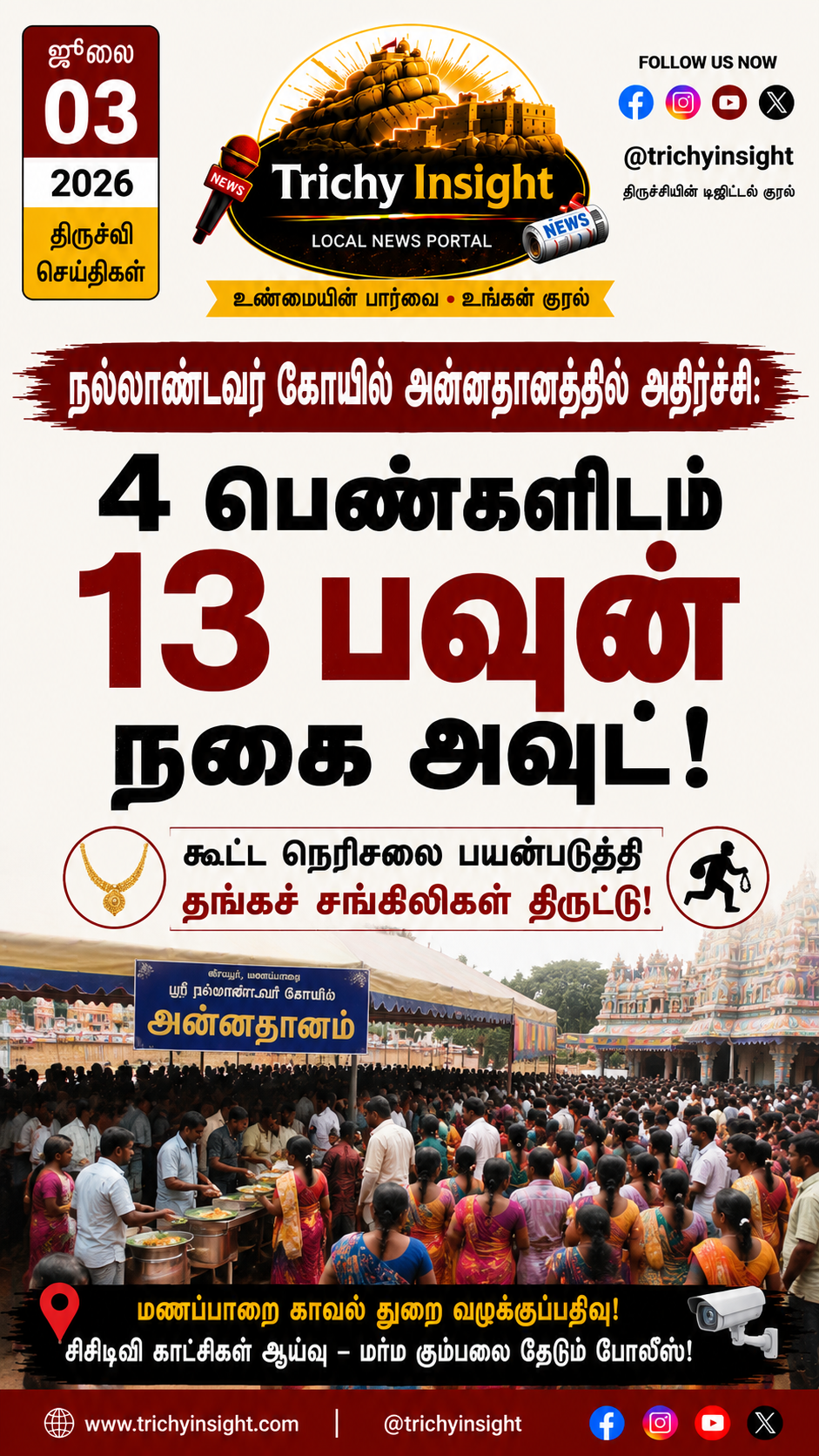 நல்லாண்டவர் கோயிலில் 13 பவுன் நகை திருட்டு | Trichy Insight