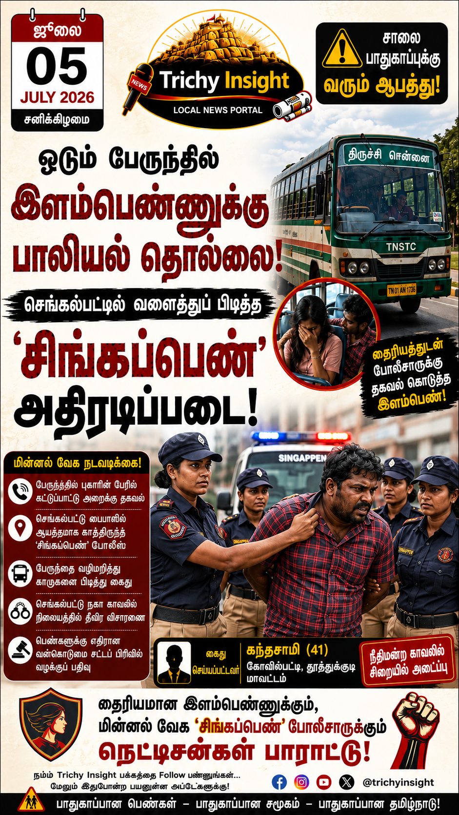 ஓடும் பேருந்தில் பாலியல் தொல்லை: காமுகனைப் பிடித்த சிங்கப்பெண் போலீஸ் | Trichy Insight