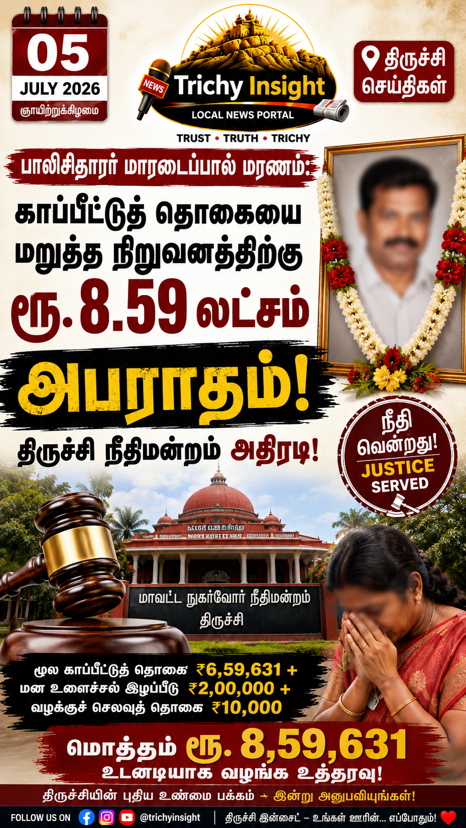 காப்பீட்டு நிறுவனம் ஏமாற்றம்: திருச்சி நீதிமன்றம் அதிரடி தீர்ப்பு | Trichy Insight