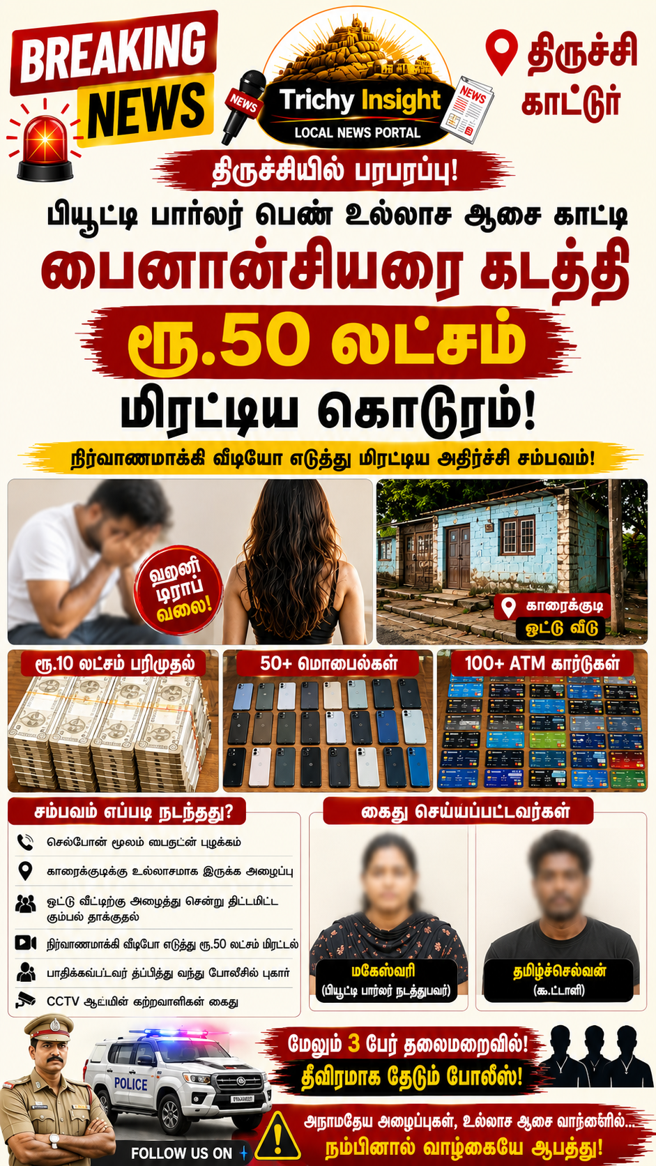திருச்சியில் உல்லாச ஆசை காட்டி ரூ.50 லட்சம் மிரட்டிய பெண் கைது | Trichy Insight