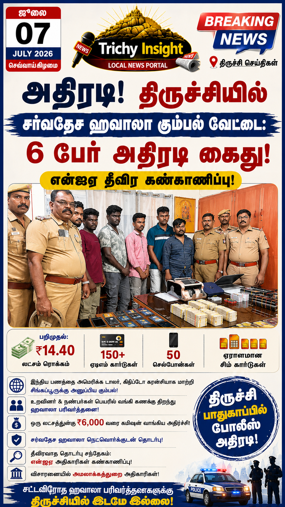 திருச்சியில் சர்வதேச ஹவாலா கும்பல் 6 பேர் கைது | Trichy Insight
