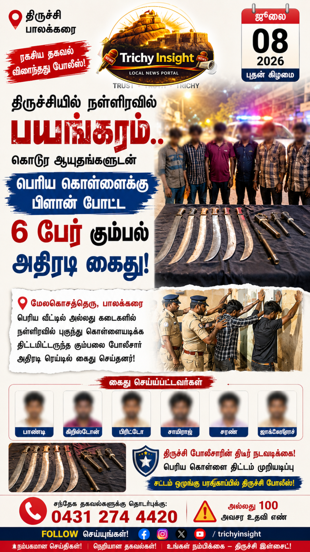 பாலக்கரையில் கொள்ளை திட்டமிட்ட 6 பேர் கைது | Trichy Insight